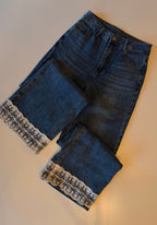 Calça jeans wide leg renda