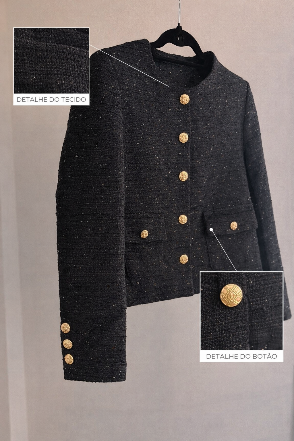 Jaqueta tweed preta