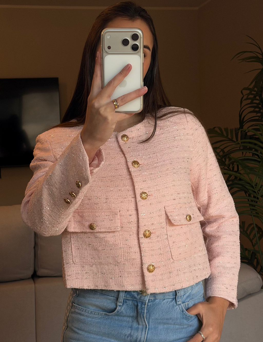Jaqueta tweed rosa