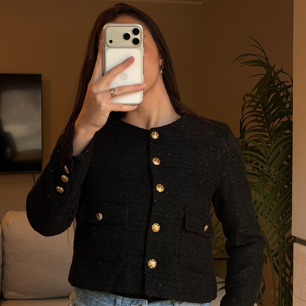 Jaqueta tweed preta