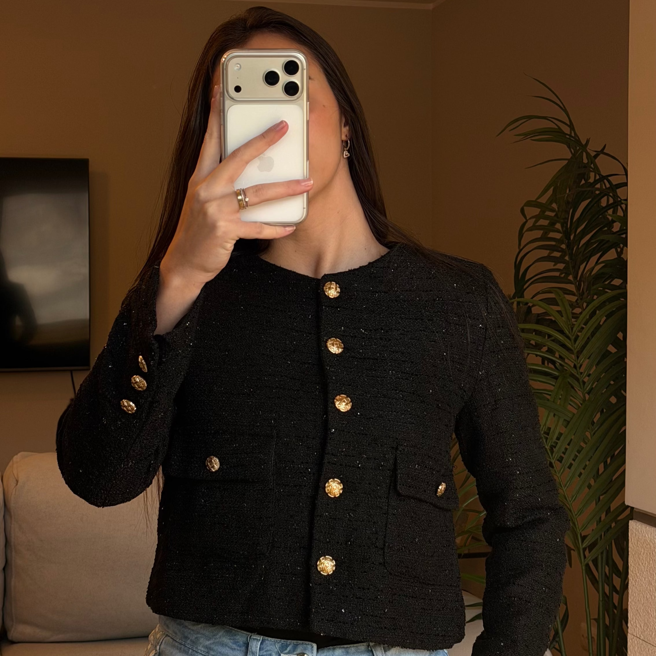 Jaqueta tweed preta